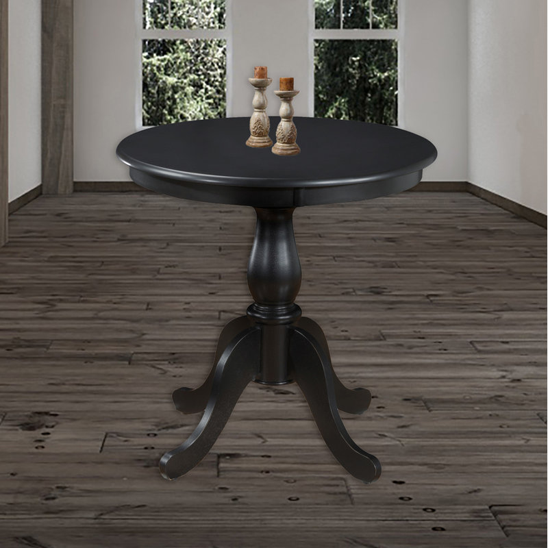 Table de salle à manger ronde classique noire de 36 pouces avec base piédestal compacte, Noir antique