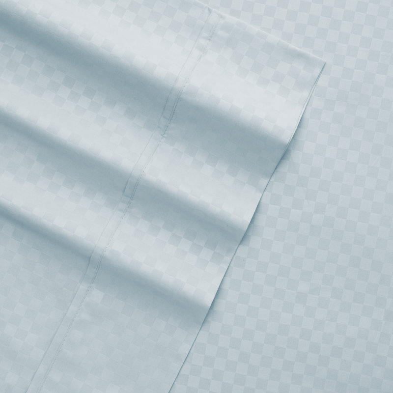 Aqua King Size Cotton Microfiber Checkered Bed Sheet Set