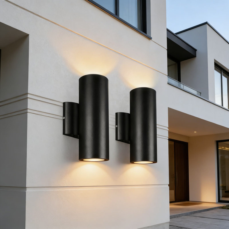 Applique murale Up Up Down, ensemble de 2 lumières cylindriques extérieures en aluminium imperméables avec lueur blanc chaud 2700K, porche extérieur noir mat et éclairage de patio