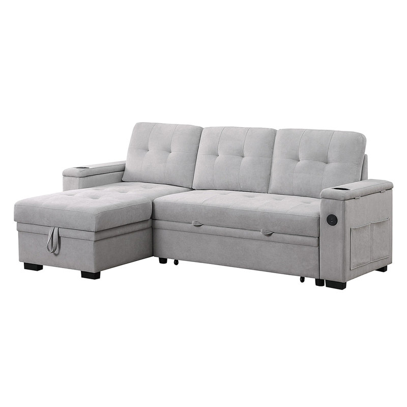 Canapé-lit modulaire réversible en tissu tissé avec méridienne de rangement, Gris