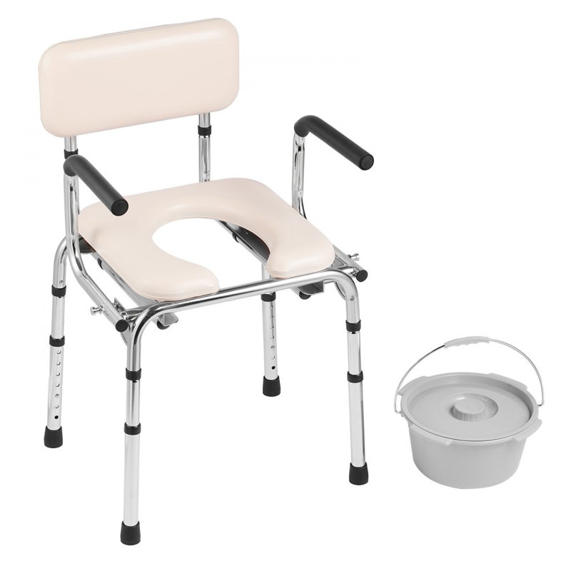 Chaise Commode, commode de chevet avec siège rembourré, accoudoirs rabattables, hauteur réglable à 7 niveaux