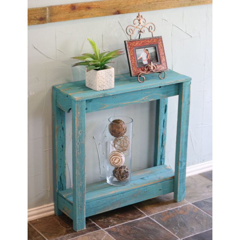 Console étroite en bois récupéré rustique fabriquée à la main l 30 po x P 10 po x H 30 po, Turquoise