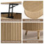 Table basse ovale à plateau relevable de 42,5 po avec rangement, table centrale en chêne de style Mid-Century avec panneau cannelé, pieds en bois massif et compartiment caché pour le salon-1425173870
