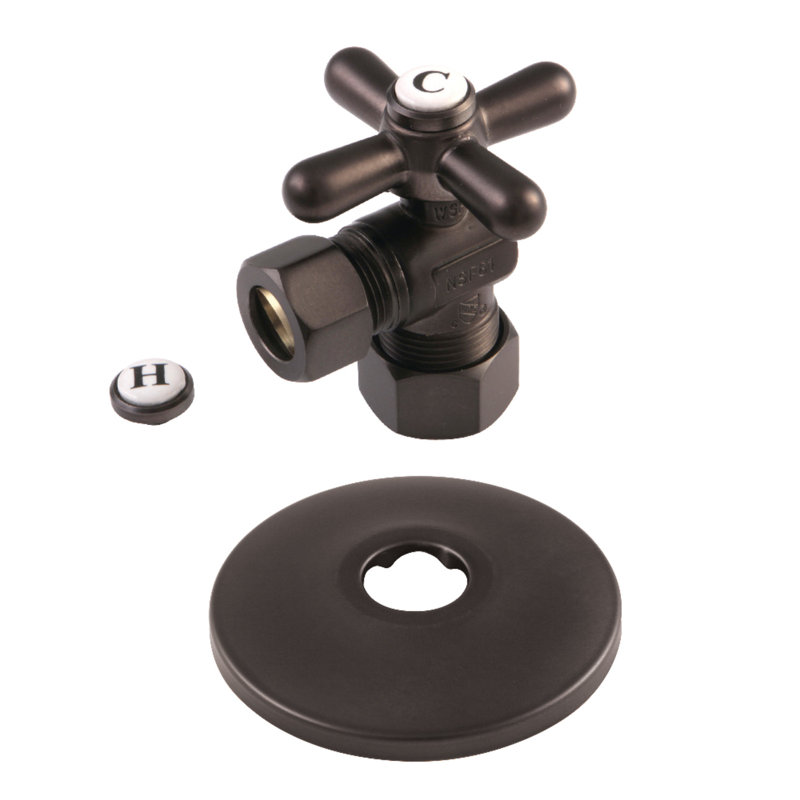 Kingston Brass 5/8-Inch OD Comp x 1/2-Inch OD Comp Quarter-Turn Angle Stop Valve with Flange, Oil Rubbed Bronze