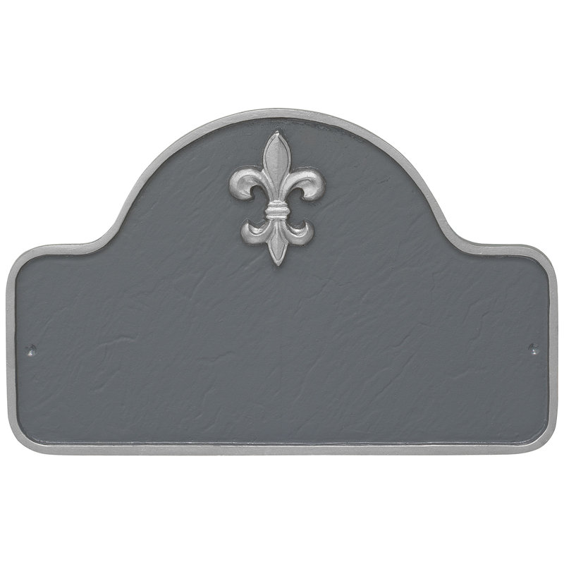Plaque d’adresse murale sur 1 ligne fleur de lis, Gris / Argent