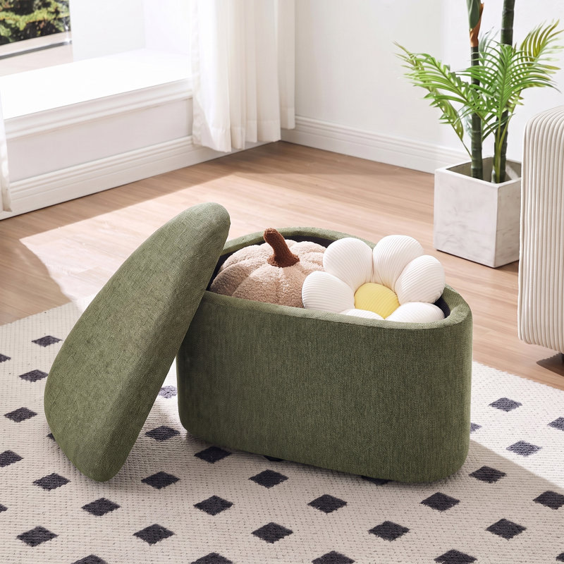 Repose-pieds de rangement triangulaire rembourré en forme de galet de 25,8 po Anease, Lin vert