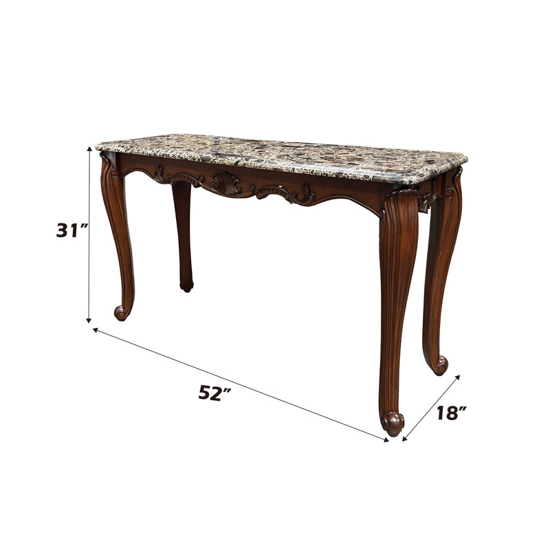 Dalgiza Transitional Rectangular Sofa Table with Marble Top in Natural and Cherry