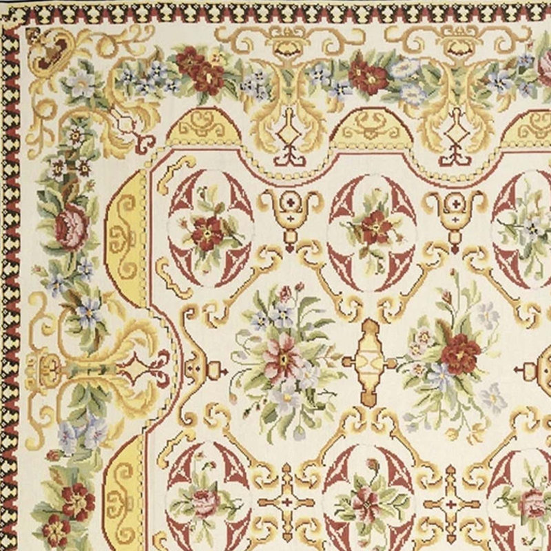 Hand-Knotted High-Quality Ivory and Green Area Rug