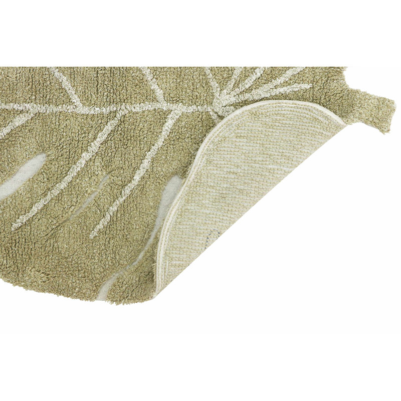 Handmade Olive Cotton Monstera Leaf Washable Rug 2' 5" x 3' 3"