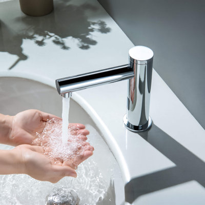 Circular Touchless Bathroom Faucet with Pop-Up Drain — Plug-In or Battery Powered