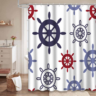 Rideau de douche sans couture à roue mauve et rouge avec 12 crochets
