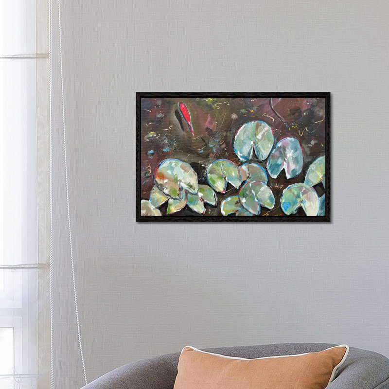 Japanese Pond With Koi Fish 1 Piece Wall Art on Canvas, 66.04 cm H x 45.72 cm W, Black Floated Frame