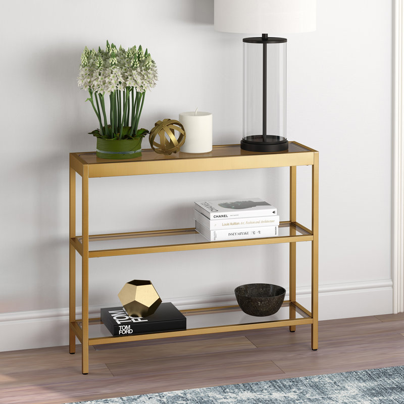 Alexis Glass Top Console Table, Brass, 30" H x 36" W x 10" D