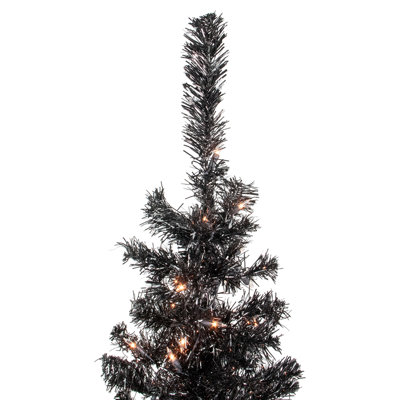 4' Pre-Lit Black Artificial Tinsel Christmas Tree Clear Lights