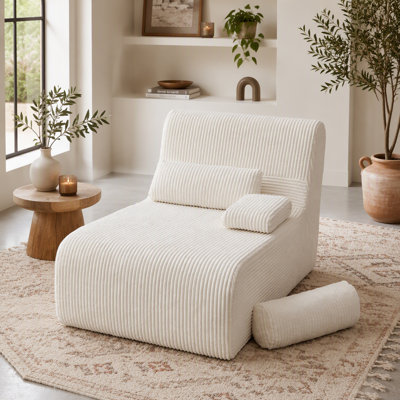 Canapé méridienne moderne sans ossature, 87 cm, confortable, en velours côtelé beige, modulable pour salon