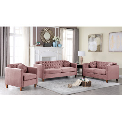 Ensemble de salon Pradfield Velvet Classic Chesterfield