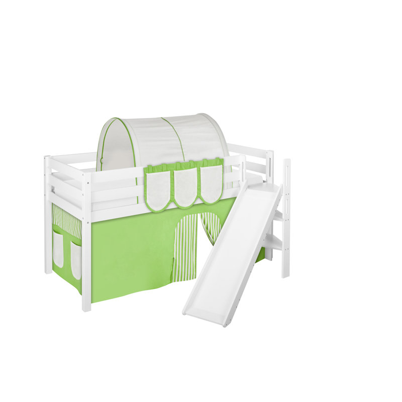 Jelle Mid Sleeper Bed with Curtain, European Single (90 x 200cm), Green