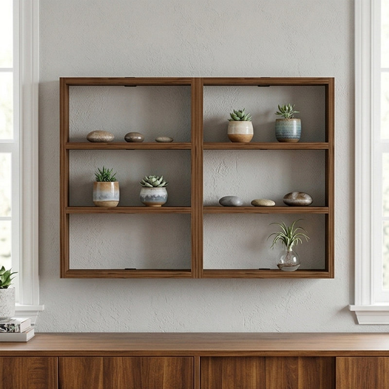 Elara 6-Compartment Floating Display Hub, Walnut