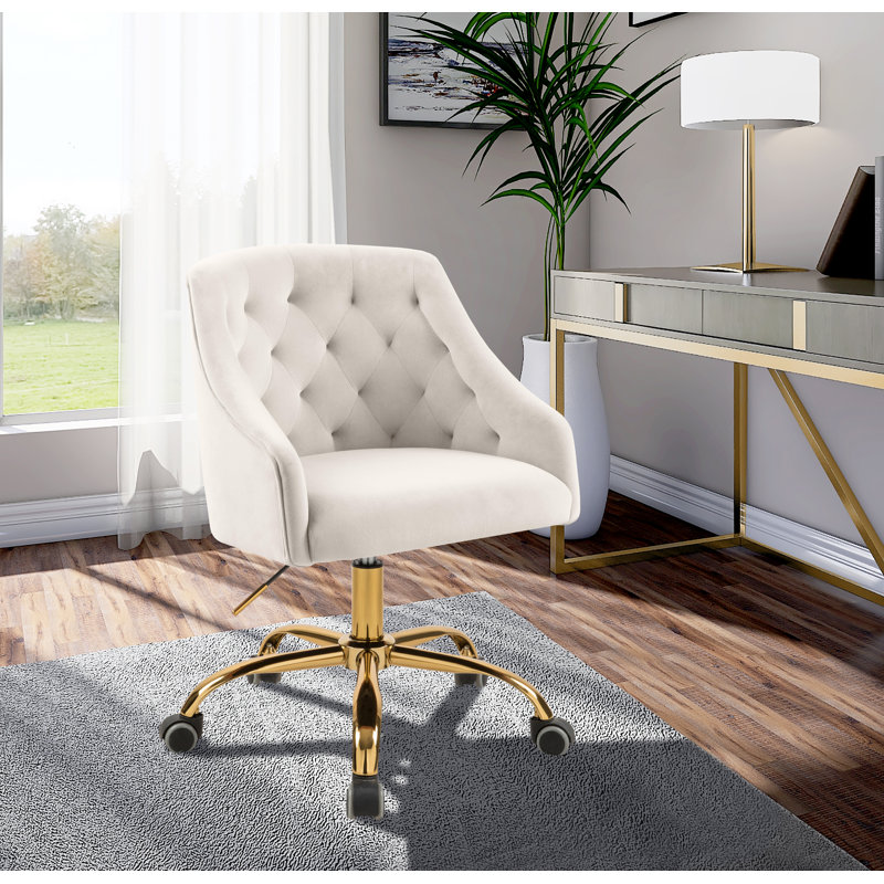 Casimir Velvet Task Chair, Cream Velvet, Gold