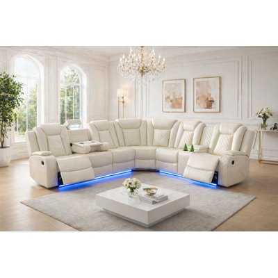 Mochie 3-Piece Breathable Leather Power Reclining Sectional Sofa With USB Ports & LED Lighting