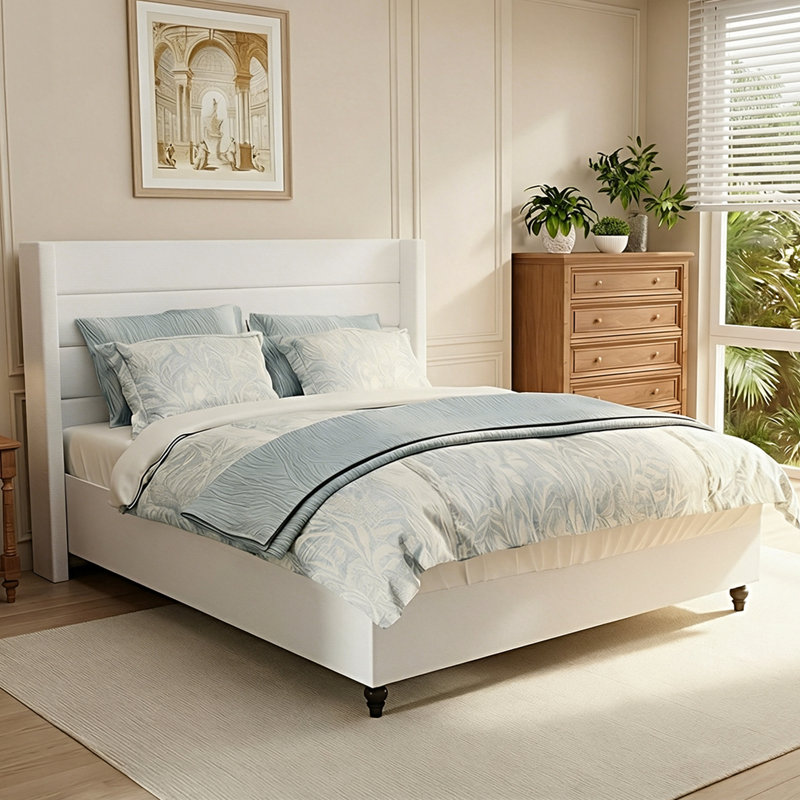 Modern Platform Bed Frame with Slatted Design, King