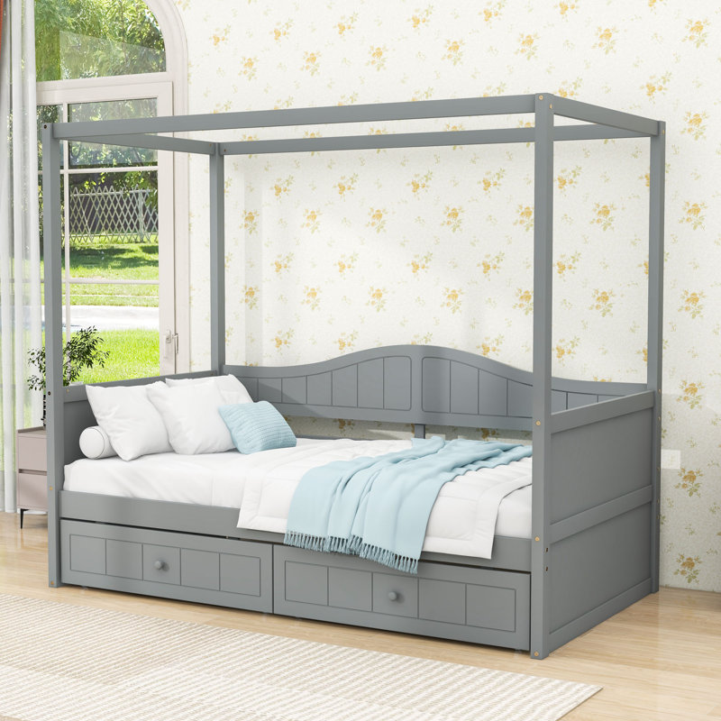 Karalin Twin 2 Drawers Wood Canopy DayBed, Gray
