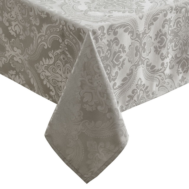 Corson Woven Damask Jacquard Polyester Tablecloth, Silver, 84" L x 60" W Rectangle