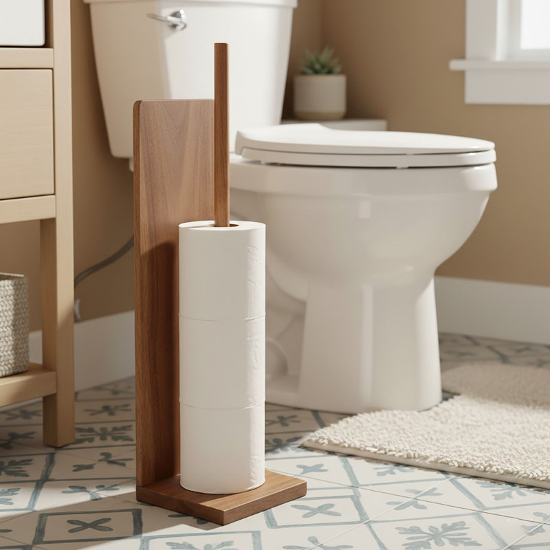 Porte-papier hygiénique sur pied en acacia