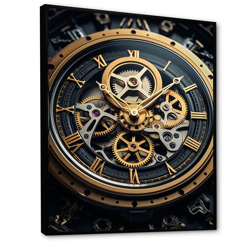Horloge, heure dévoilée I - impression sur toile tendance, H 40 po x l 30 po x P 1,5 po, Cadre flottant noir