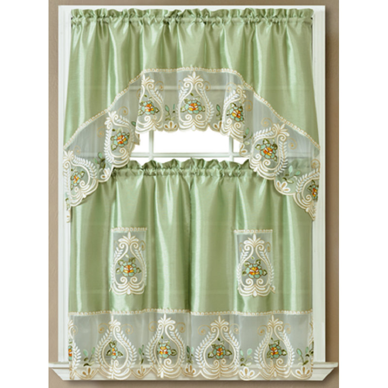 Floral Swag Kitchen Curtain, Majestic Green