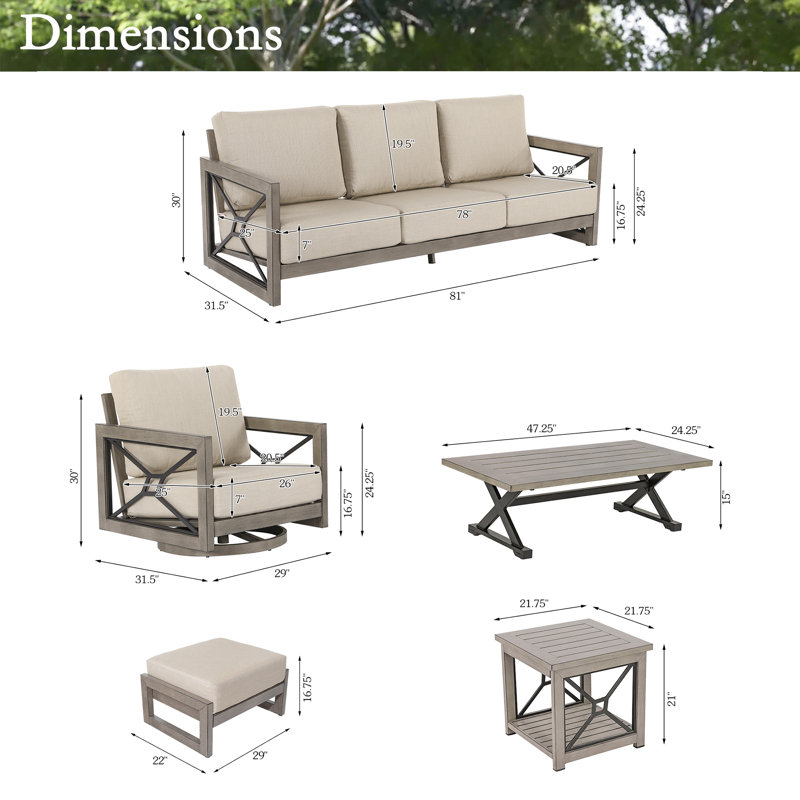 Marindo 5 Person Aluminum Patio Conversation Set With Swivel Lounge Chairs, Ottomans And Sunbrella® Cushions