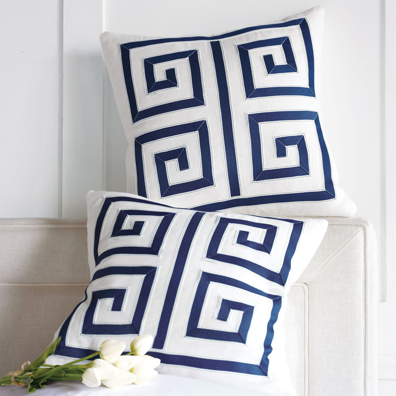 Alvin Square Pillow Cover & Insert, White/Geometric, 18"H x 18"W