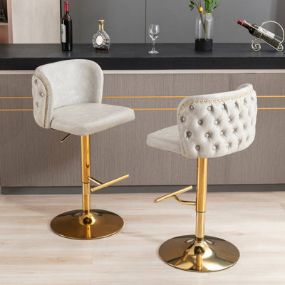 Swivel Barstools Adjusatble Seat Height, PU Upholstered Bar Stools With  The Whole Back Tufted, For Home Pub And Kitchen Island（Set Of 2）