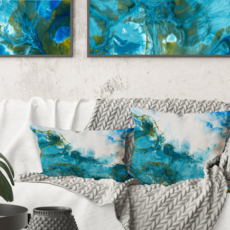 Coussin bleu et blanc à imprimé liquide Art Waves VI - imprimé moderne 1