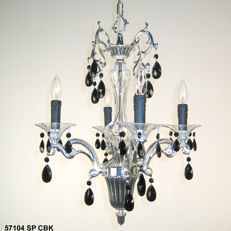 Style bougie classique/traditionnel 4 lumières lustre Via Firenze, Noir crystalique, Bronze patiné noir