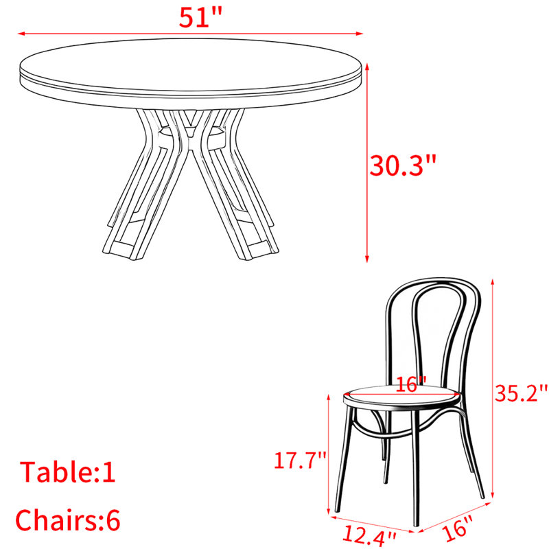 American style solid wood round table set, 29.5"H x 51"L x 51"W