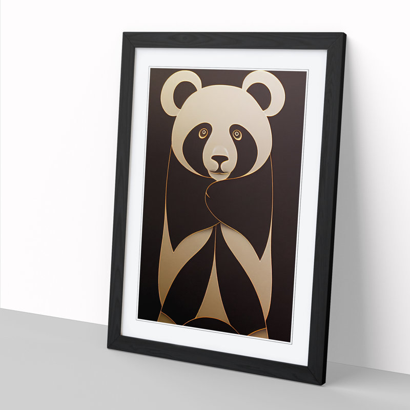 Panda Art Deco Style - Single Picture Frame Print, Black, 34cm H x 25cm W x 2cm D