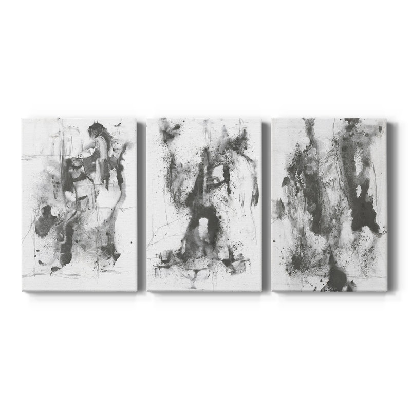Graphite abstrait I - Toile tendue sur mesure avec châssis - 3 pièces, H 36 po x l 72 po