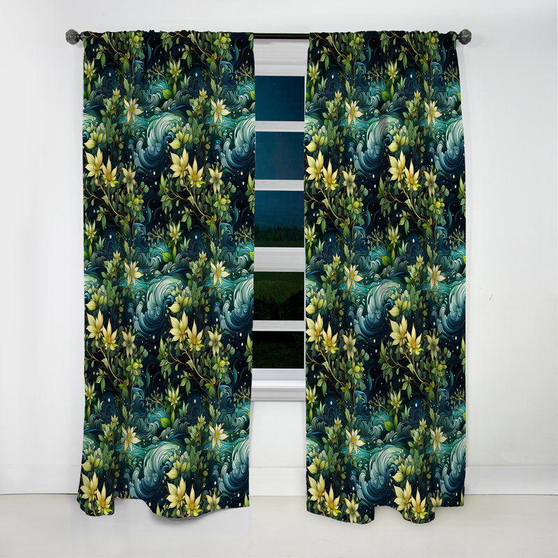 Natures Meditation Mediation I - Rideau floral - Rideau floral occultant en velours - 1 panneau, L 52 po x L 108 po