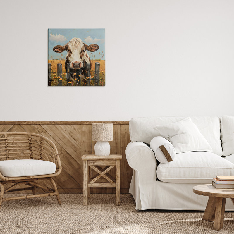 Toile de clôture Cow & Daisies, conception par LSR Creative Studio, H 17 po x l 17 po