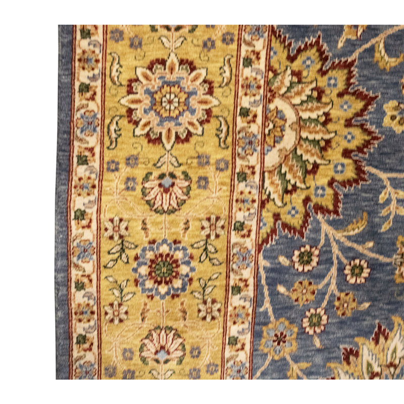 Tapis unique en laine noué à la main de haute qualité de 5 pi 9 po x 8 pi 9 po nouvel âge en or / bleu marine / brun