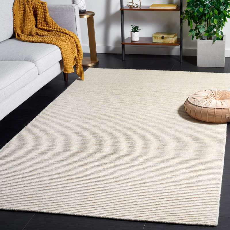 Canup Hand Loomed Wool/Cotton Striped Rug in Ivory, Rectangle 5' x 8'