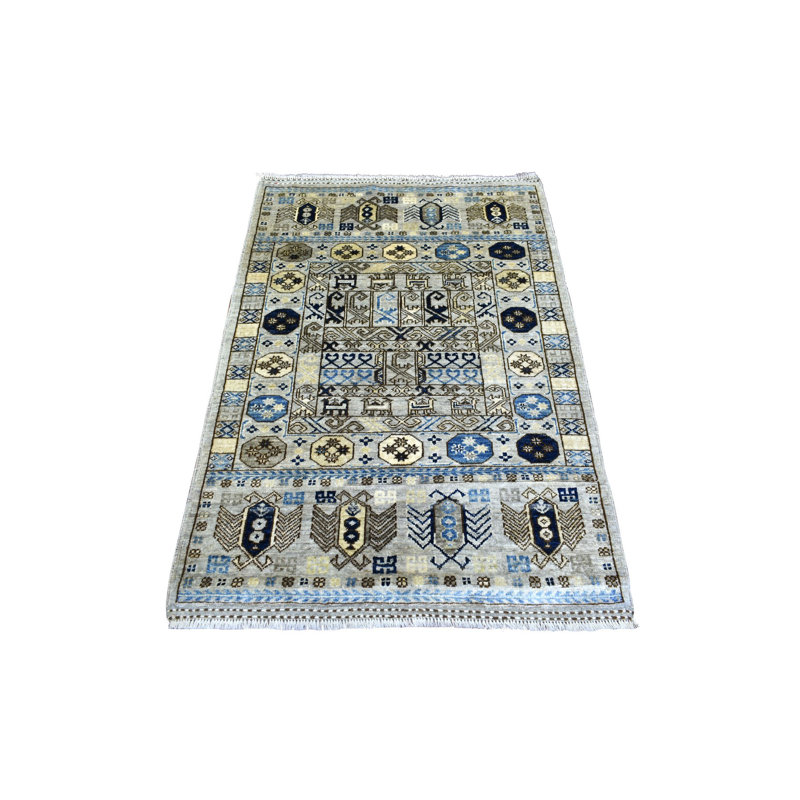 Tapis gris en laine noué à la main 3 pi 3 po x 4 pi 10 po Ersari avec motif tribal 8E06D18C493043D7AB94357E7FE54F93