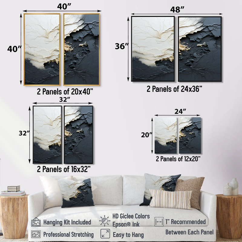 Minimalisme, peinture noire et blanche Wave III - crème, impressions sur toile côtières, 2 pièces, H 36 po x l 48 po, Brun