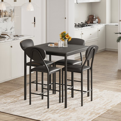 Ensemble de table de salle à manger pour 4 personnes - table de cuisine moderne et chaises rembourrées en cuir synthétique pour petits espaces - Parfait pour les salles à manger - Gris