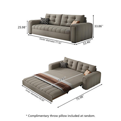 77.56"Gray Green Multi-Functional Extendable Corduroy Convertible Sofa Bed