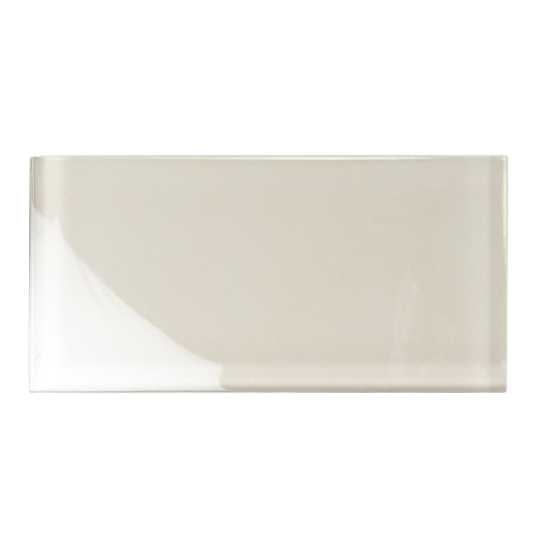3"X 6" Polished Glass Subway Tile, Warm Greige