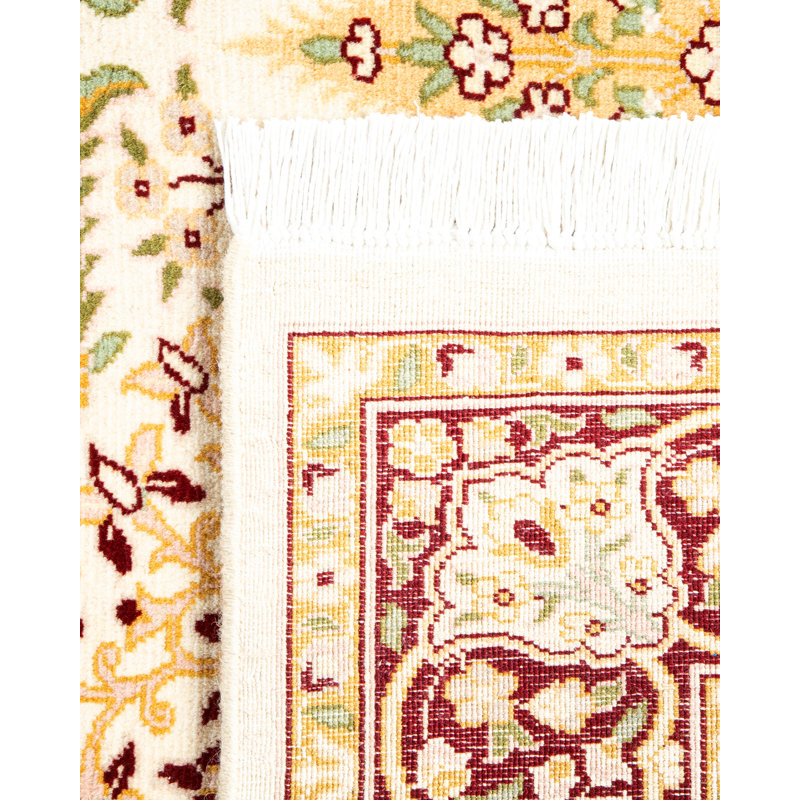 Ivory Hand-Knotted Geometric Wool 4' x 6' Area Rug