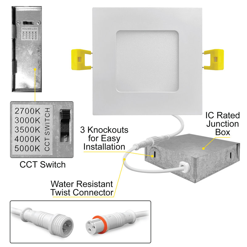 Panel Downlight 3'' Selectable Color Temperature 6 Watt Dimmable Air-Tight IC Rated LED Canless Recessed Lighting Kit