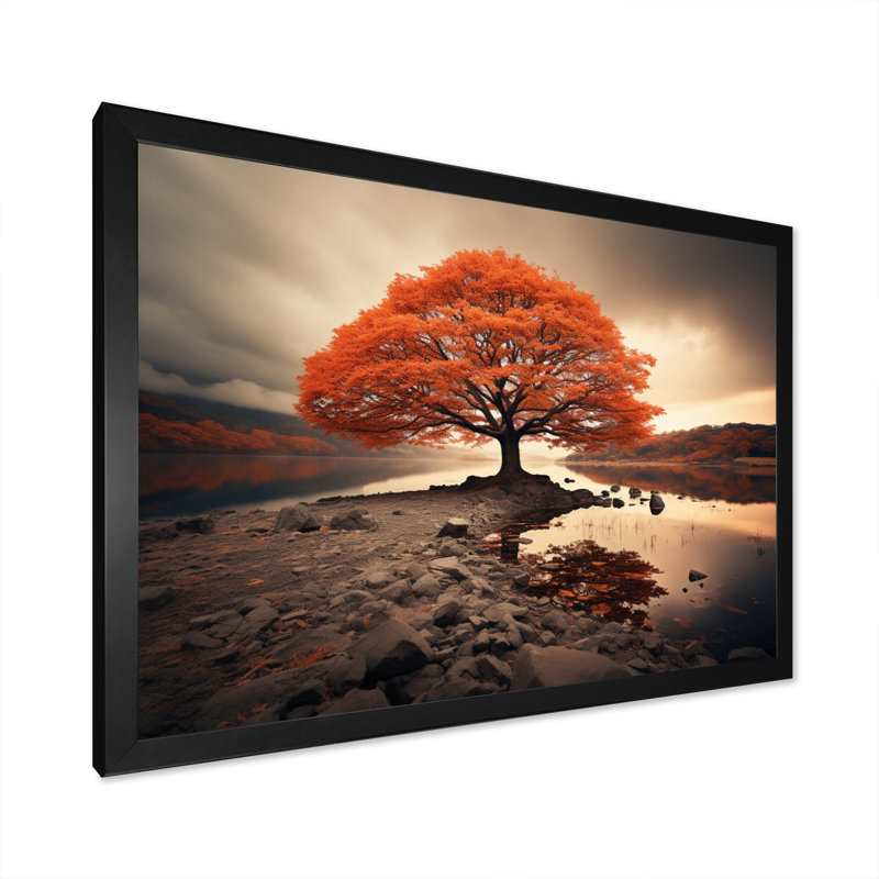 Coral Tree Autumn Whispers II - arbres, impressions sur toile, Cadre photo noir, H 34 po x l 44 po x P 1,5 po